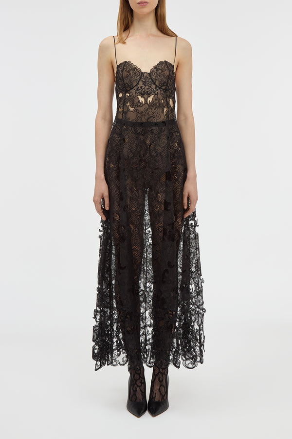 Gabriela Hearst Luma Slip Midi Dress In Black Silk Organza Lace