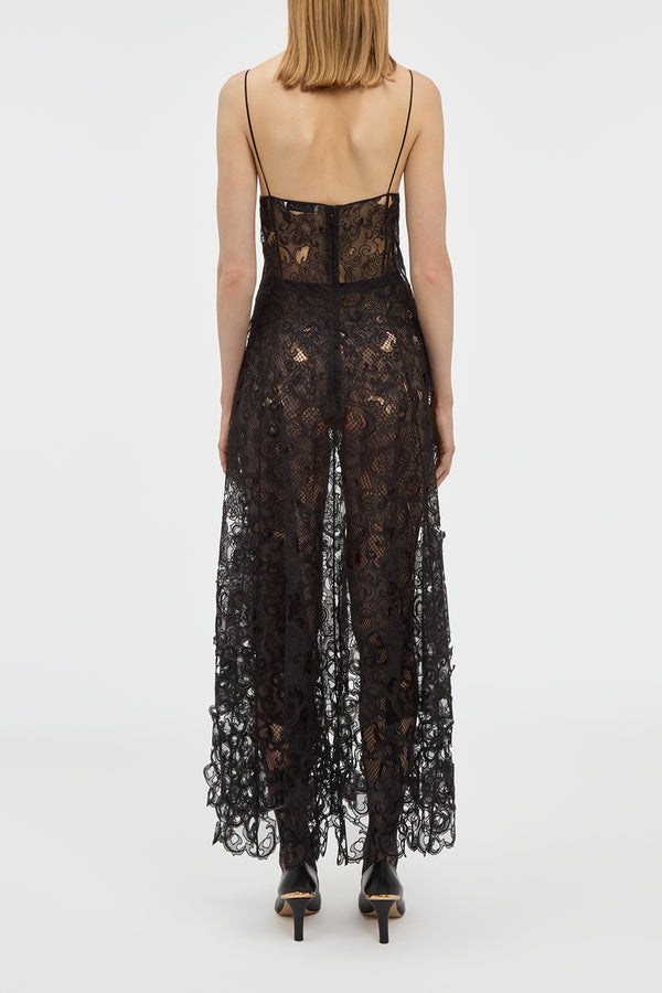 Gabriela Hearst Luma Slip Midi Dress In Black Silk Organza Lace