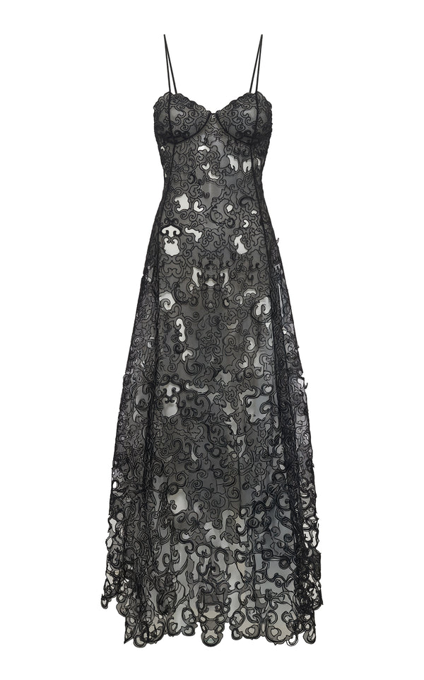 gabriela hearst Luma Slip Midi Dress in Black Silk Organza Lace