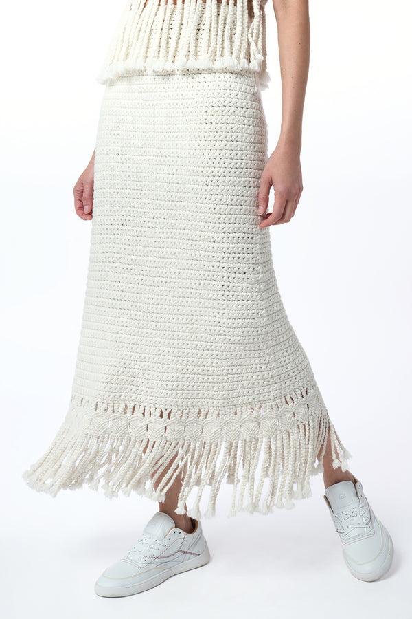 Gabriela Hearst Macha Fringe Crochet Maxi Skirt In Ivory Cashmere