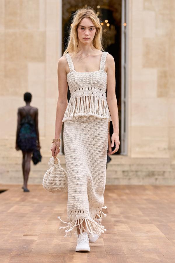 Gabriela Hearst Macha Fringe Crochet Maxi Skirt In Ivory Cashmere