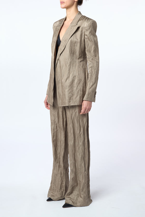 Gabriela Hearst Mairi Blazer In Gunmetal Metallic Crinkled Silk