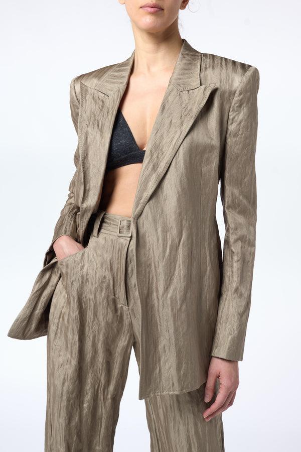 Gabriela Hearst Mairi Blazer In Gunmetal Metallic Crinkled Silk