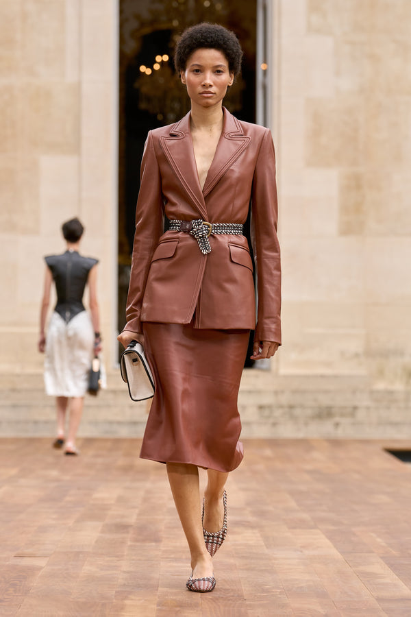 Gabriela Hearst Manuela Midi Skirt In Cognac Soft Leather