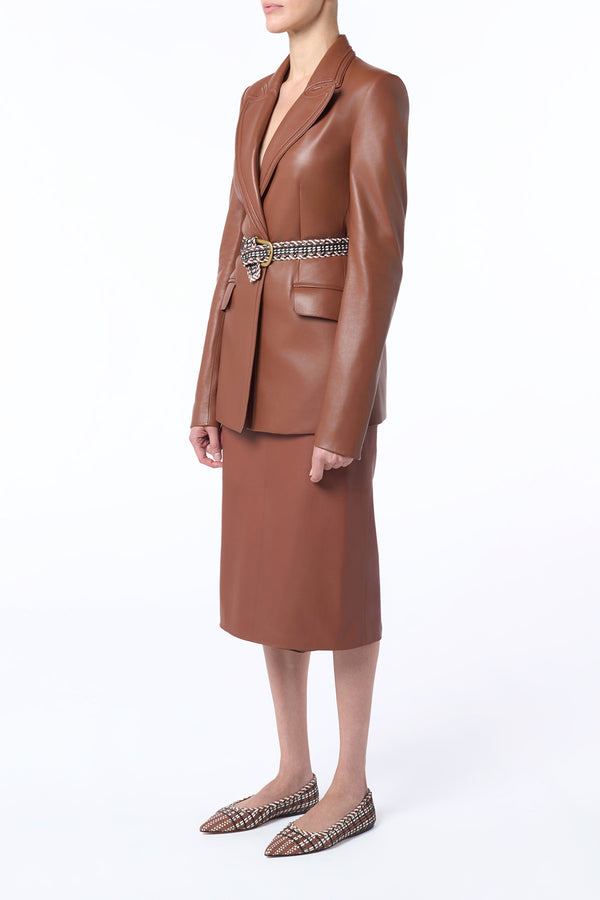 Gabriela Hearst Manuela Midi Skirt In Cognac Soft Leather