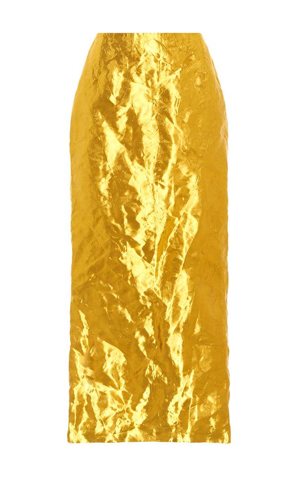 gabriela hearst Manuela Midi Skirt in Gold Metallic Silk