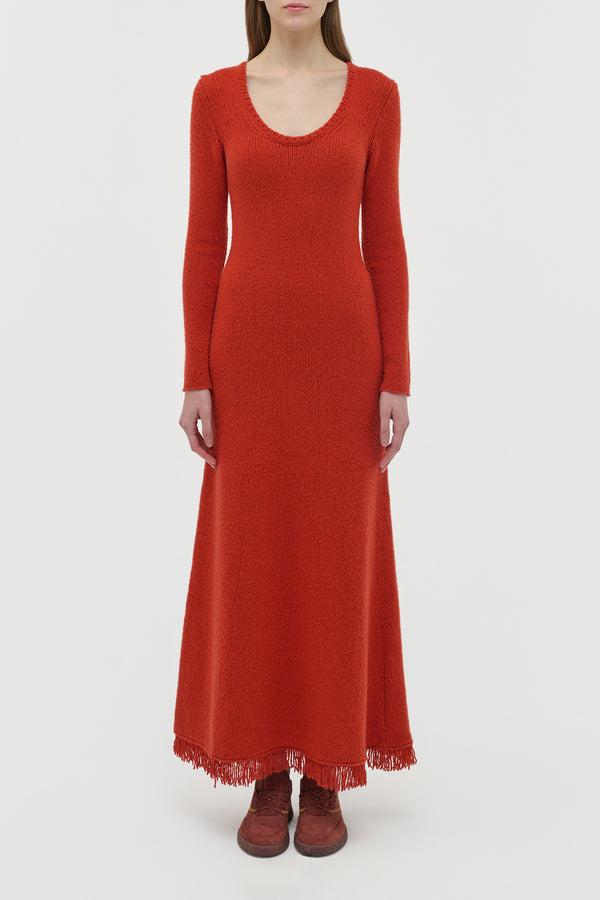 Gabriela Hearst Maribel Fringe Knit Maxi Dress In Antelope Orange Cashmere