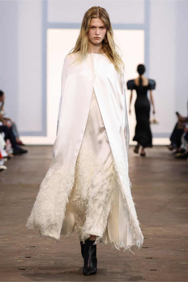 Gabriela Hearst Maslow Feather Maxi Dress In Ivory Silk Satin