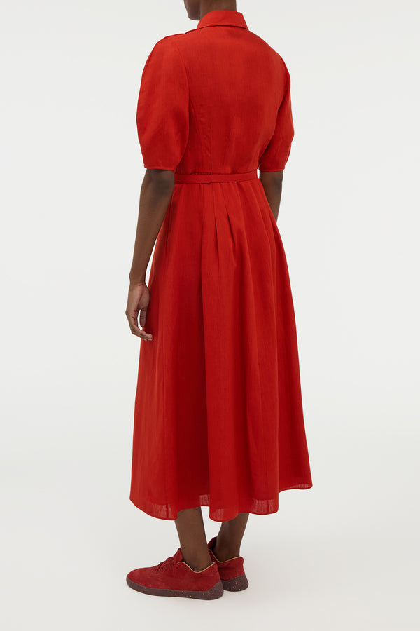 Gabriela Hearst Maude Pleated Midi Shirtdress In Antelope Orange Aloe Linen