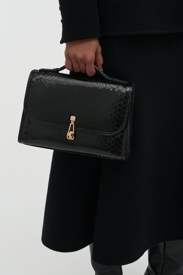 Gabriela Hearst Medium Leonora Flap Bag In Black Snakeskin With Sunglasses Pouch