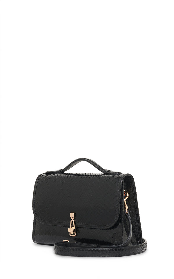 Gabriela Hearst Medium Leonora Flap Bag In Black Snakeskin With Sunglasses Pouch
