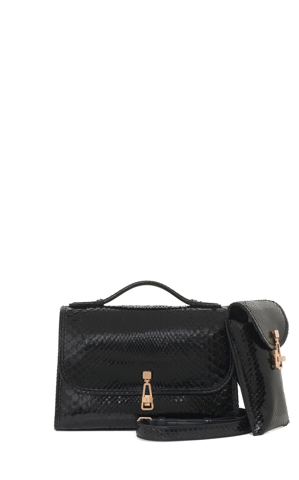 gabriela hearst Medium Leonora Flap Bag in Black Snakeskin with Sunglasses Pouch