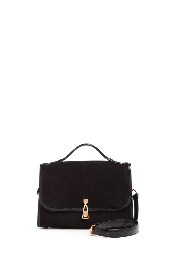 gabriela hearst Medium Leonora Flap Bag in Black Suede
