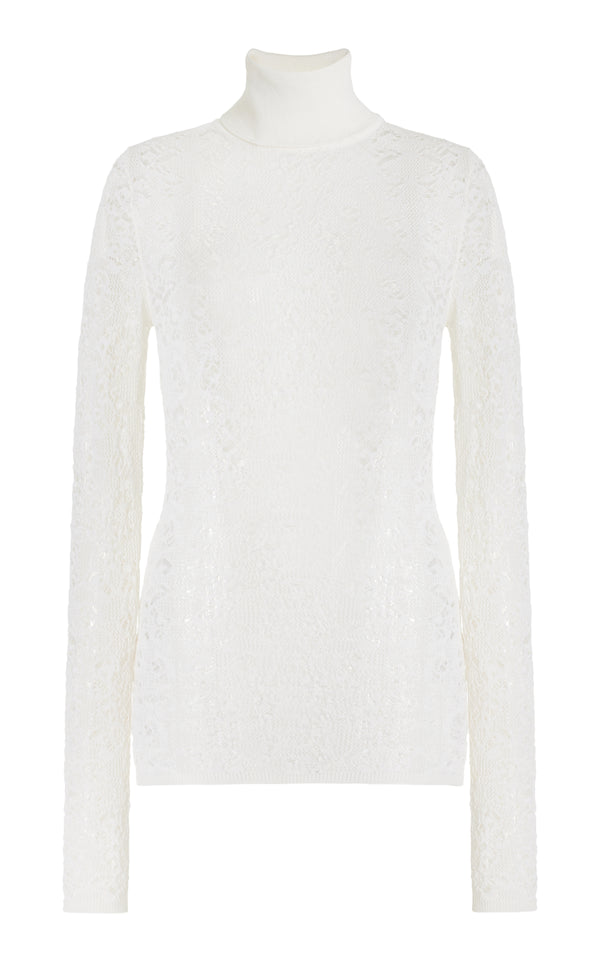 gabriela hearst Meret Pointelle Knit Turtleneck in Ivory Merino Wool