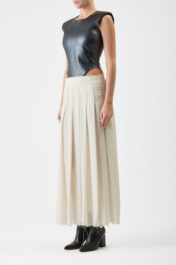 Gabriela Hearst Mina Pleated Maxi Dress In Black Metallic Nappa Leather & Ivory Virgin Wool Cashmere Gauze