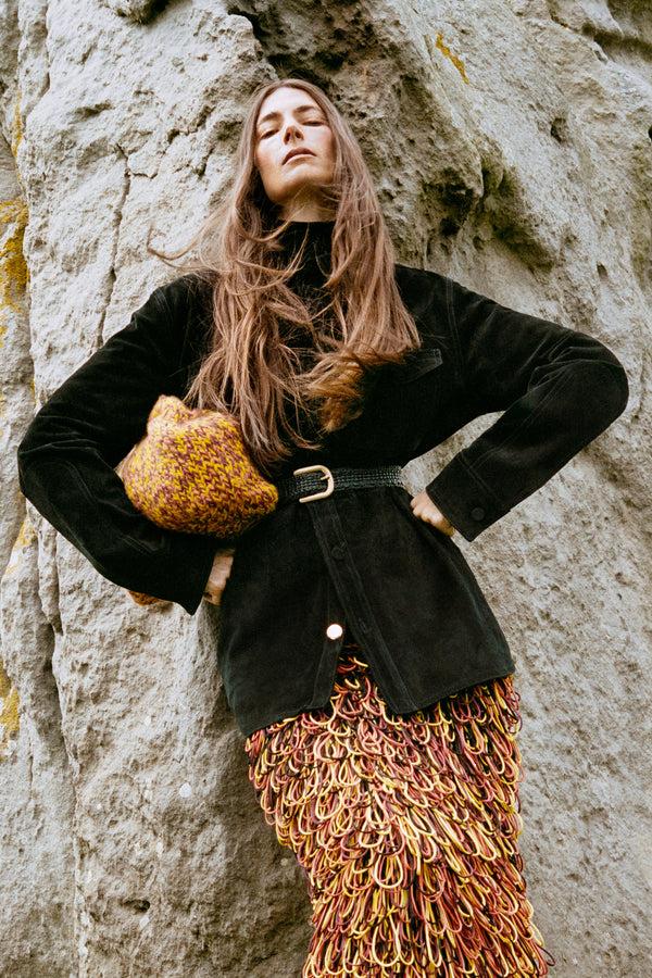 Gabriela Hearst Mrina Knit Bag In Cadmium Yellow Spice & Bordeaux Cashmere
