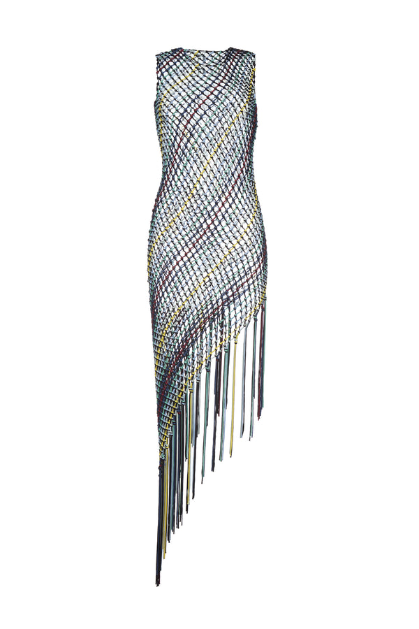 gabriela hearst Nabia L Fringe Macrame Maxi Dress in Black Multi Silk