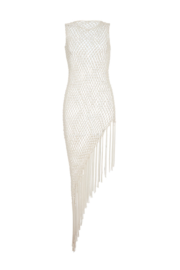 gabriela hearst Nabia L Fringe Macrame Maxi Dress in Ivory Silk