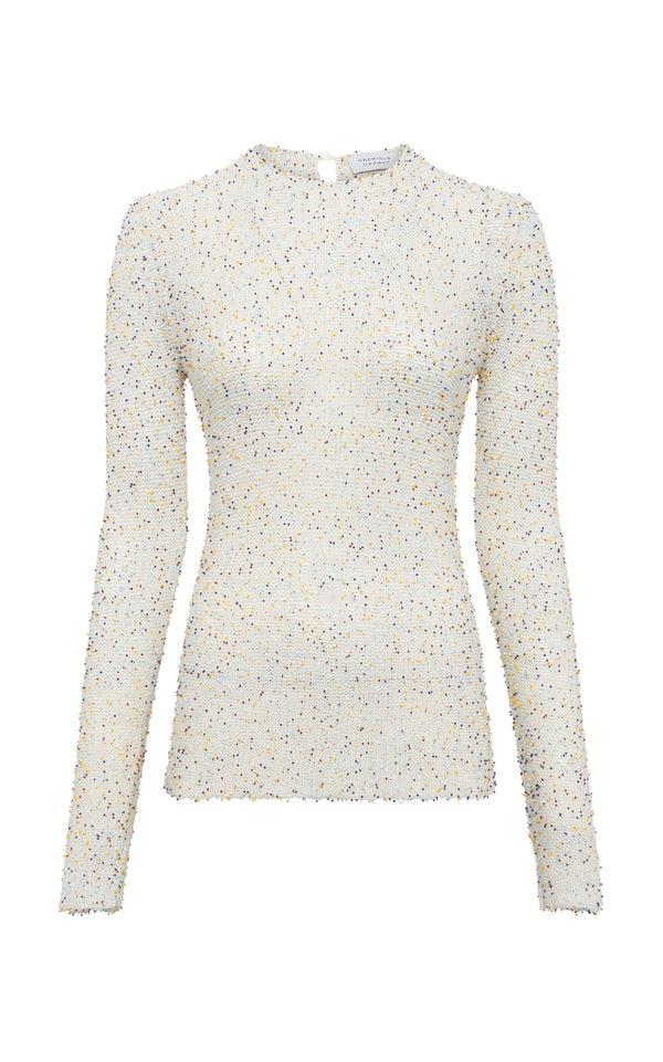 gabriela hearst Nello Knit Sweater in Ivory Multi Beaded Cashmere