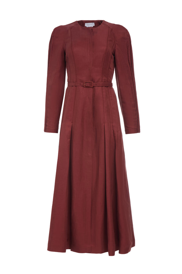gabriela hearst Niles Pleated Maxi Shirtdress in Burnt Sienna Linen Silk