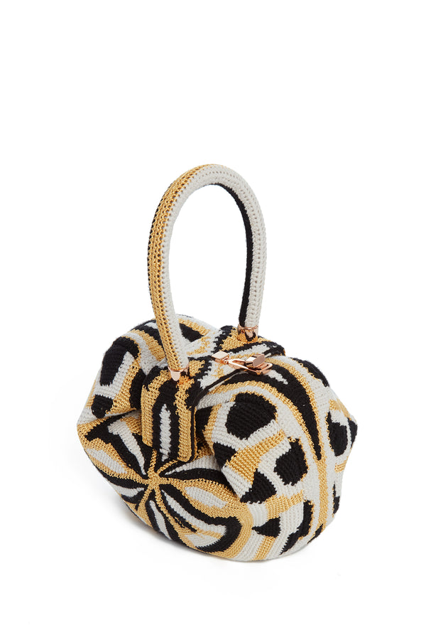 Gabriela Hearst Nina Bag In Gold Black & Ivory Crochet