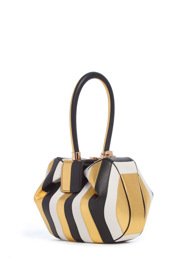 gabriela hearst Nina Bag in Gold Black & Ivory Stripes Nappa Leather