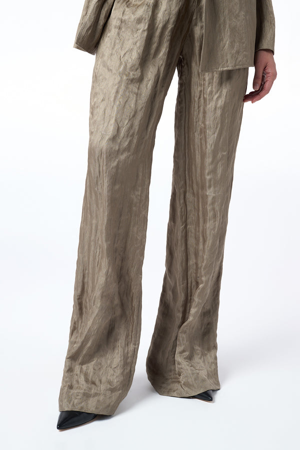 Gabriela Hearst Norman Wide-Leg Pant In Gunmetal Metallic Crinkled Silk