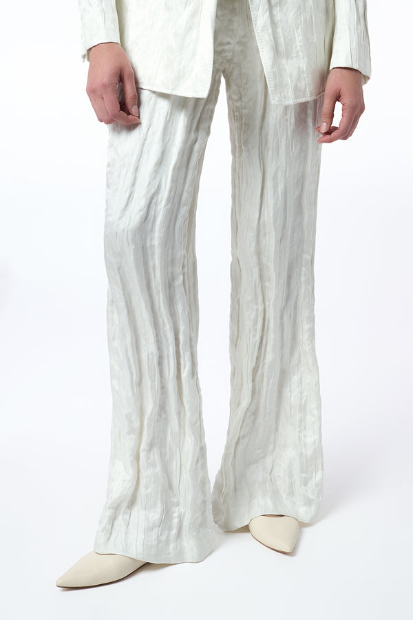 Gabriela Hearst Norman Wide-Leg Pant In Ivory Metallic Crinkled Silk