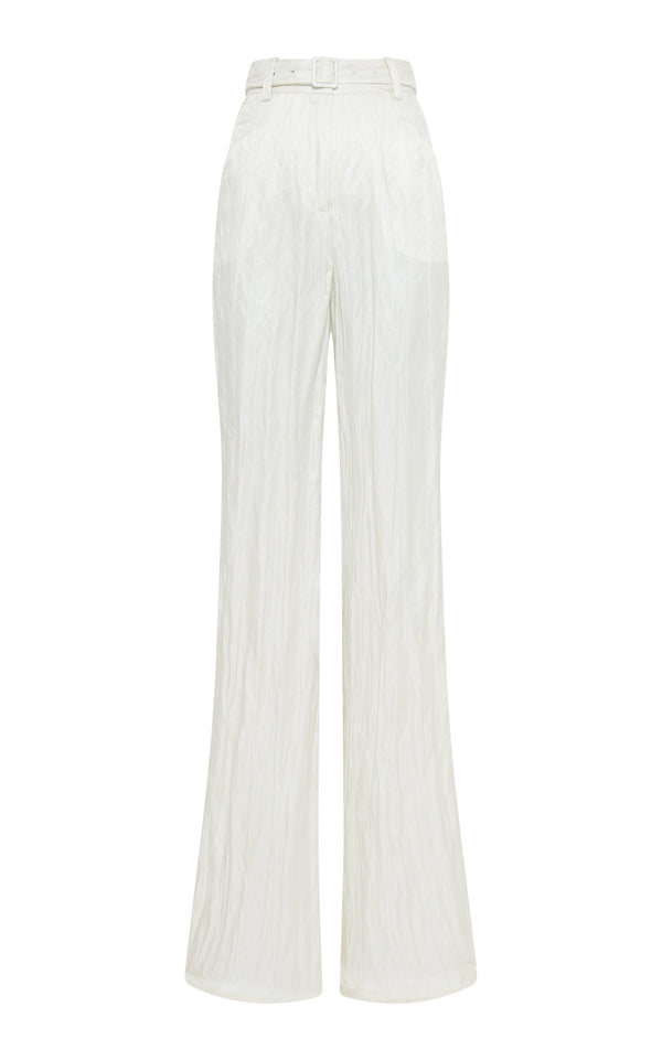 gabriela hearst Norman Wide-Leg Pant in Ivory Metallic Crinkled Silk