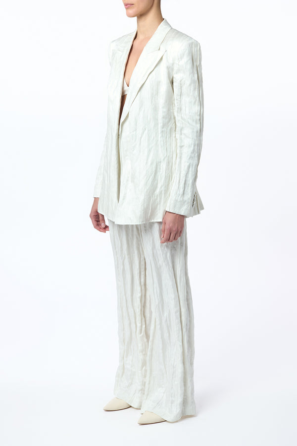 Gabriela Hearst Norman Wide-Leg Pant In Ivory Metallic Crinkled Silk
