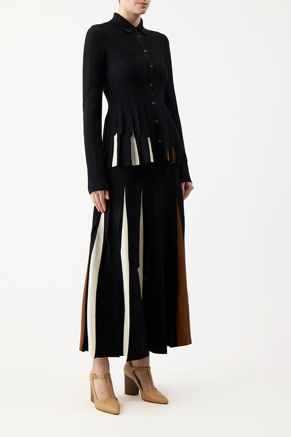 Gabriela Hearst Olya Pleated Knit Midi Skirt In Black Multi Merino Wool