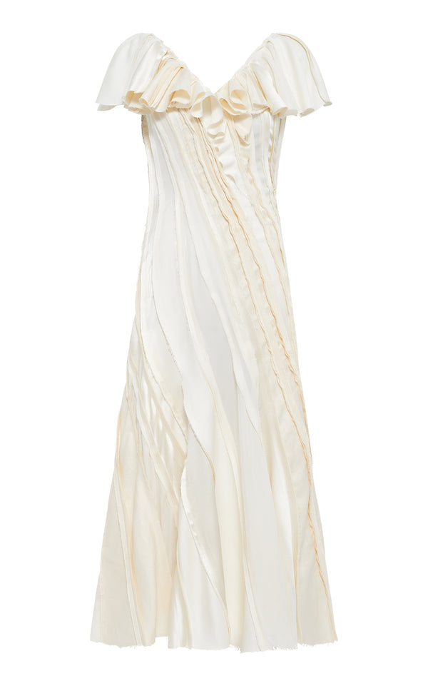 gabriela hearst Osmin Patchwork Midi Dress in Ivory Textured Linen Slub