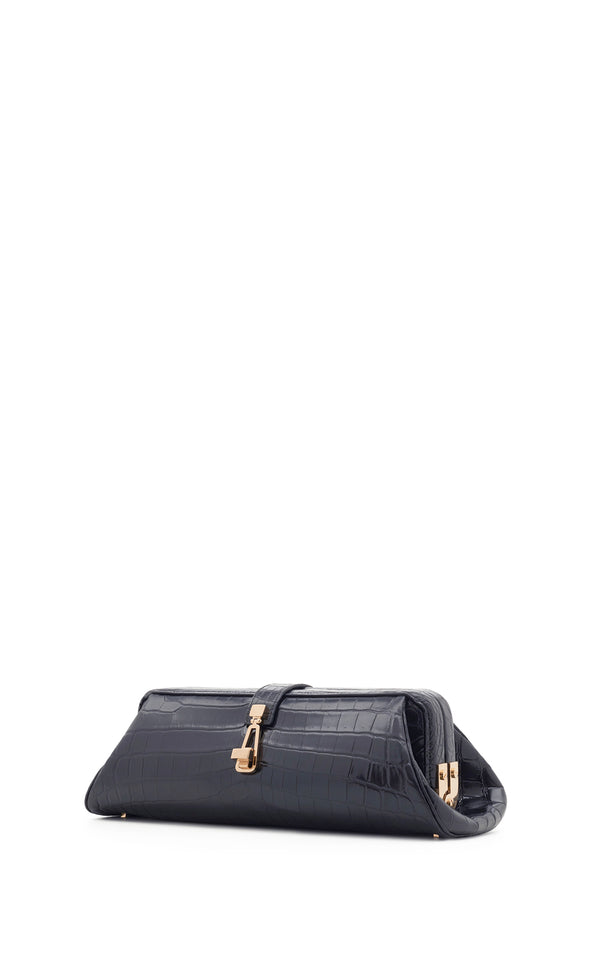 Gabriela Hearst Paola Clutch In Black Crocodile Leather