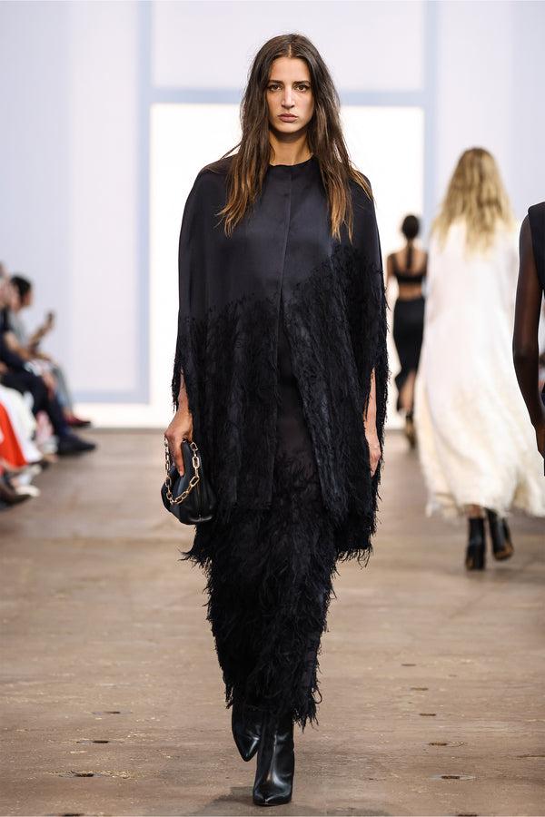 Gabriela Hearst Pauli Feather Cape In Black Silk Satin