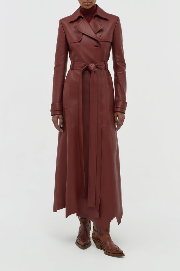 Gabriela Hearst Pavel Raw Cut Trench Coat In Burnt Sienna Soft Leather