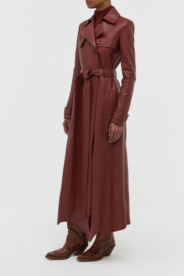 Gabriela Hearst Pavel Raw Cut Trench Coat In Burnt Sienna Soft Leather