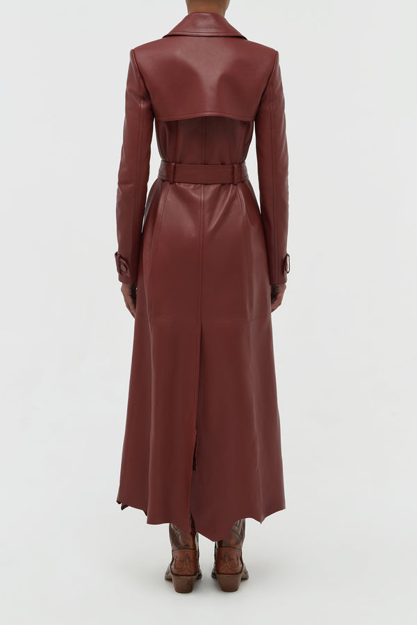 Gabriela Hearst Pavel Raw Cut Trench Coat In Burnt Sienna Soft Leather