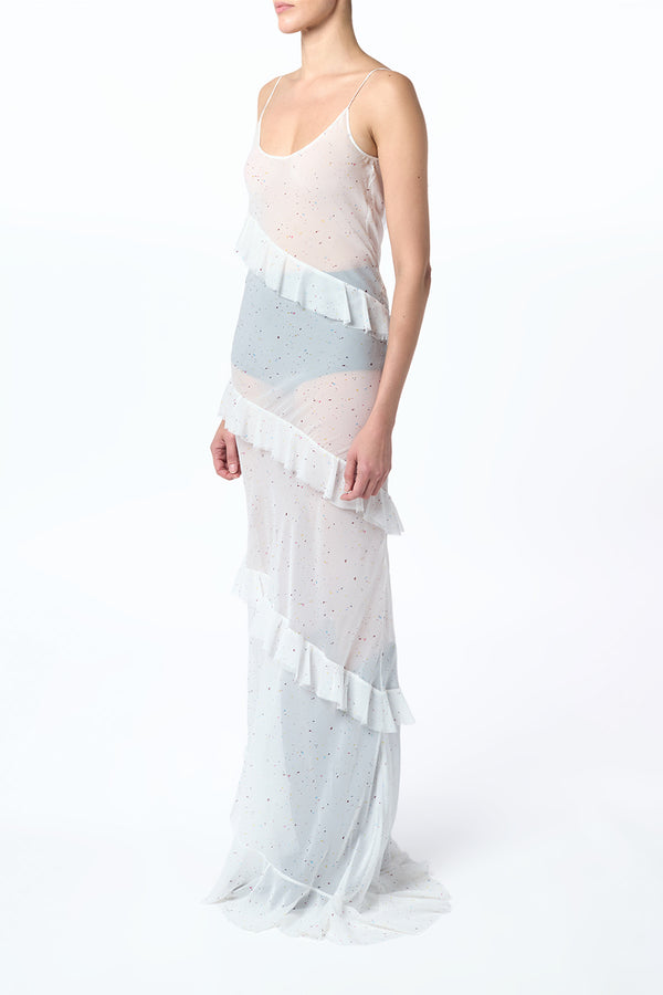 Gabriela Hearst Pearce Slip Maxi Dress In Ivory Multi Speckle Silk Georgette