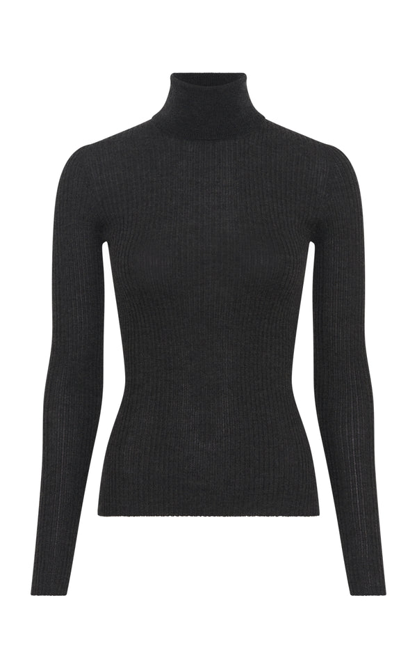 gabriela hearst Peppe Knit Turtleneck in Charcoal Cashmere Silk
