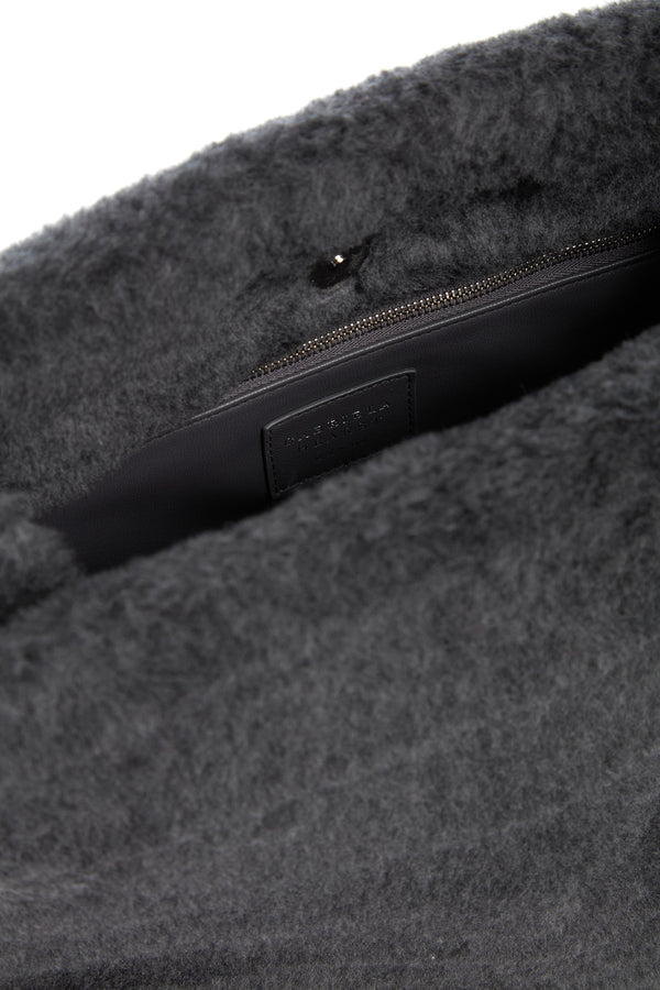 Gabriela Hearst Phoebe Clutch In Dark Grey Virgin Wool Silk Cashmere Fur