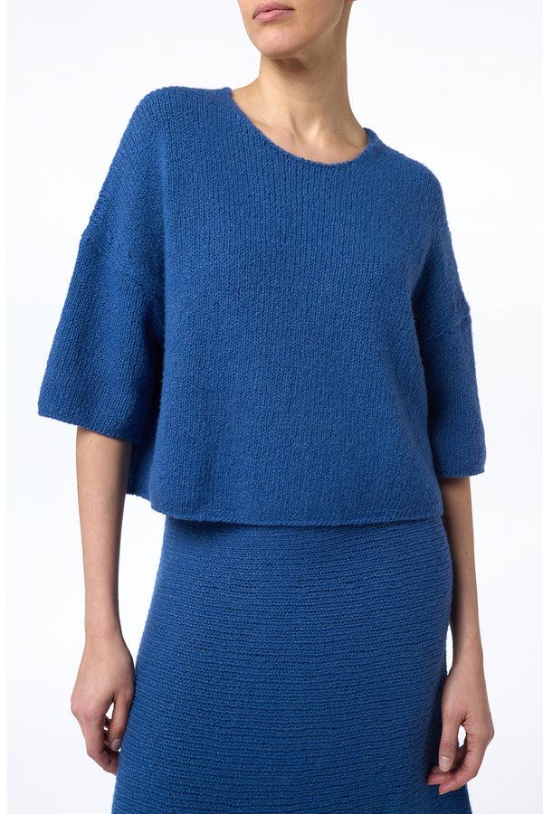 Gabriela Hearst Pomona Cropped Knit T-Shirt In Dark Blue Denim Cashmere