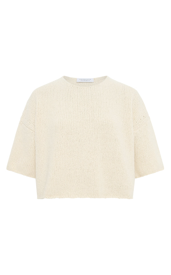 gabriela hearst Pomona Cropped Knit T-Shirt in Ivory Cashmere