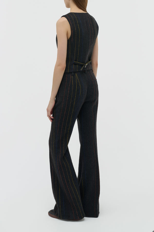 Gabriela Hearst Rhein Flare Pant In Charcoal Multi Pinstripe Wool Cashmere