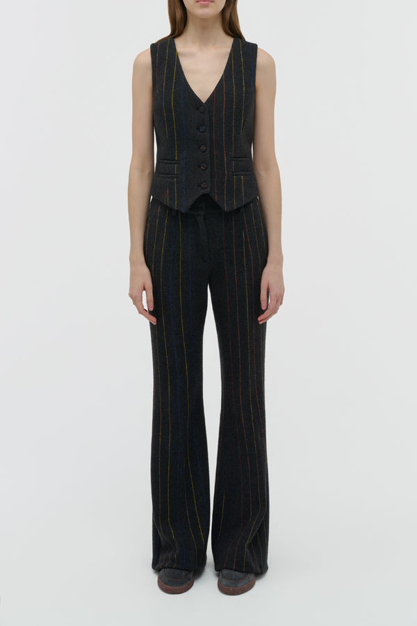 Gabriela Hearst Rhein Flare Pant In Charcoal Multi Pinstripe Wool Cashmere