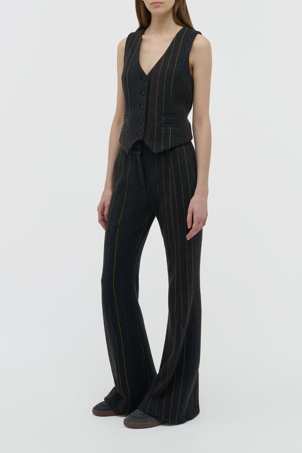 Gabriela Hearst Rhein Flare Pant In Charcoal Multi Pinstripe Wool Cashmere
