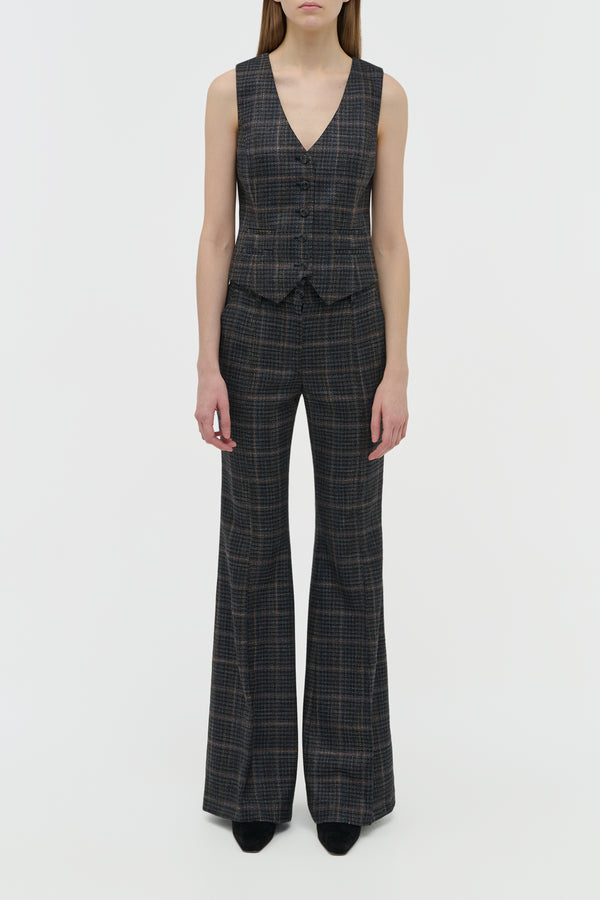 Gabriela Hearst Rhein Flare Pant In Charcoal Multi Wool Silk Clubcheck Plaid