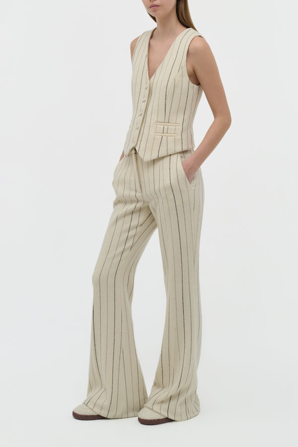 Gabriela Hearst Rhein Flare Pant In Ivory Multi Pinstripe Wool Cashmere
