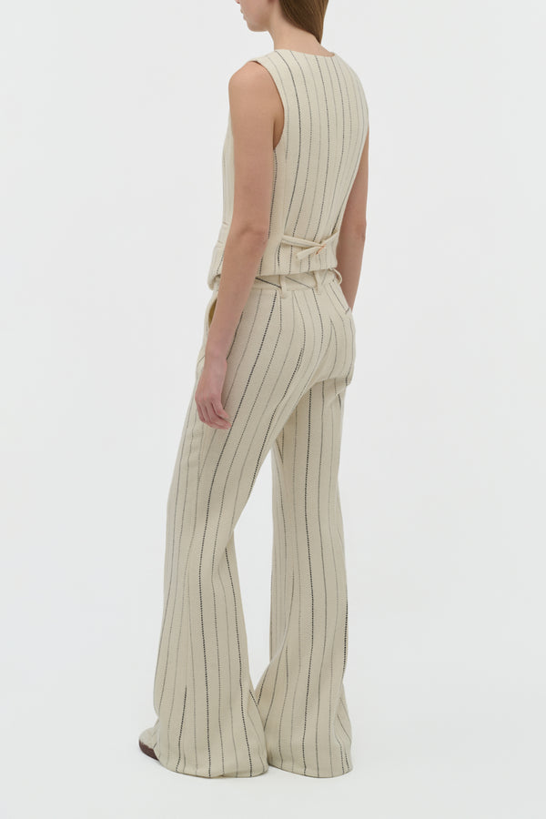 Gabriela Hearst Rhein Flare Pant In Ivory Multi Pinstripe Wool Cashmere