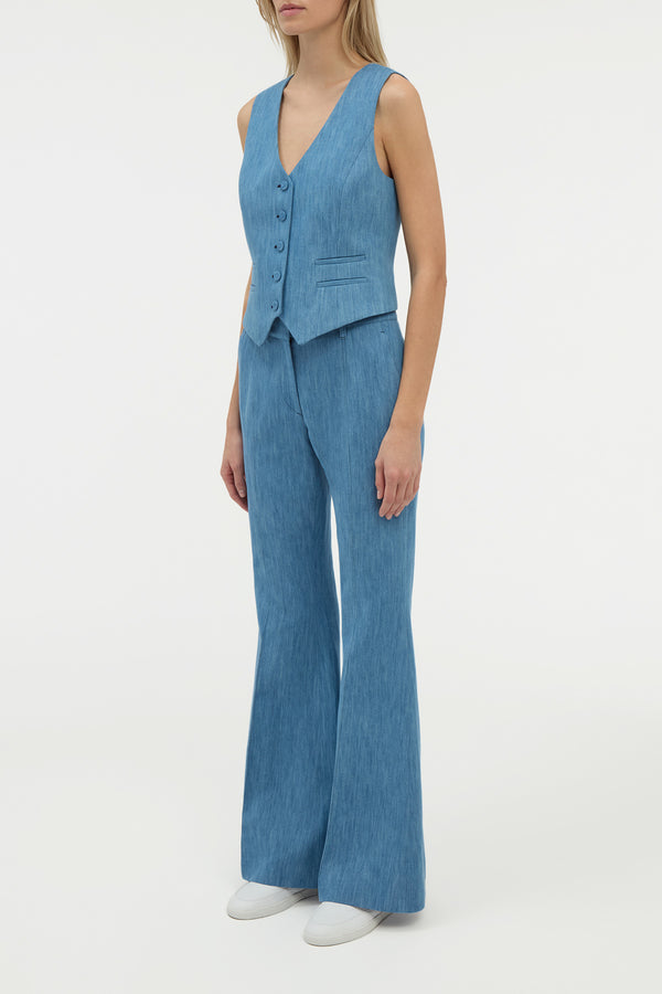 Gabriela Hearst Rhein Flare Pant In Medium Blue Recycled Cotton Linen Denim