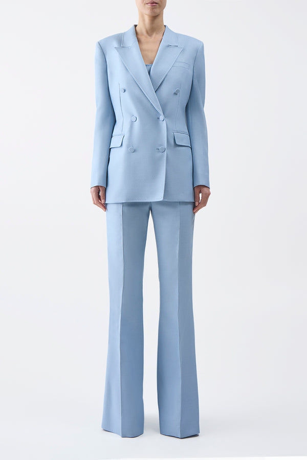 Gabriela Hearst Rhein Pant In Stone Blue Silk Virgin Wool